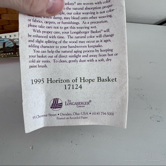 Longaberger 1995 vintage Horizon of Hope basket and accessories - Picture 3 of 12